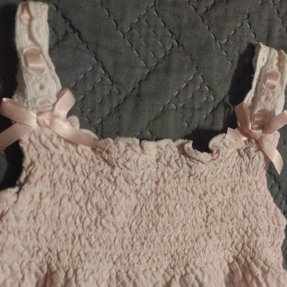 Pink Textured Spagetti Strap Baby Romper. - Picture 2 of 5